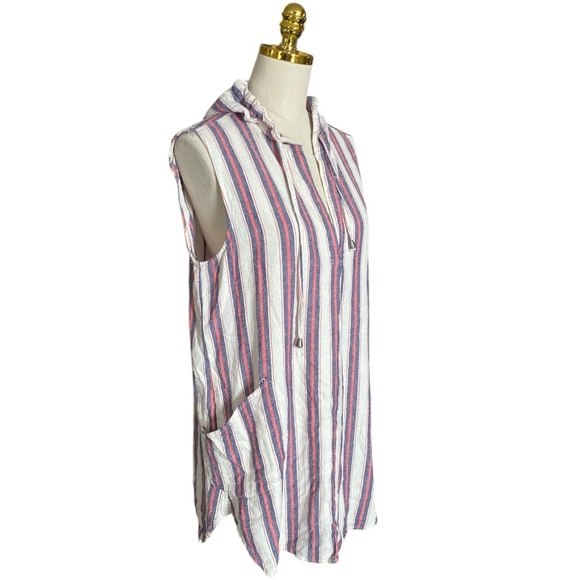 FOR CYNTHIA Linen Blend Striped Hooded Beachwear Sleeveless Tunic Top Women’s L - Picture 3 of 7